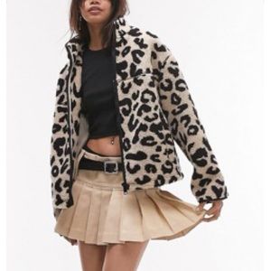 Topshop leopard Sherpa zip up jacket